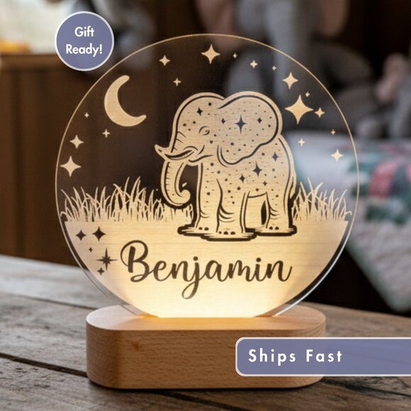 Elephant Night Light – Personalized LED Lamp for Kids Room - Picture 1 of 8